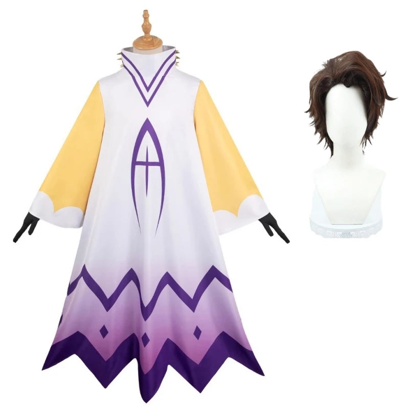 Adam Cosplay Costume Anime Hazzbin Cartoon Hotel Adam Costume Disguise for Men Women Robe Dress Wig Headgear Halloween Carnival