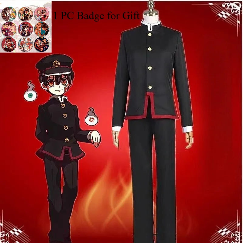 Hanako Cosplay Costume Anime Toilet-Bound Hanako-Kun Cos Clothes Cool Outfit Uniform Hat Black Wig Cape for Carnival Party