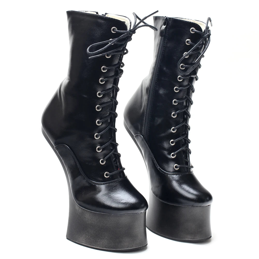 Unisex 7 inch High Heel Ponyplay Platform Fetish Heelless Ankle Boots Size36-46