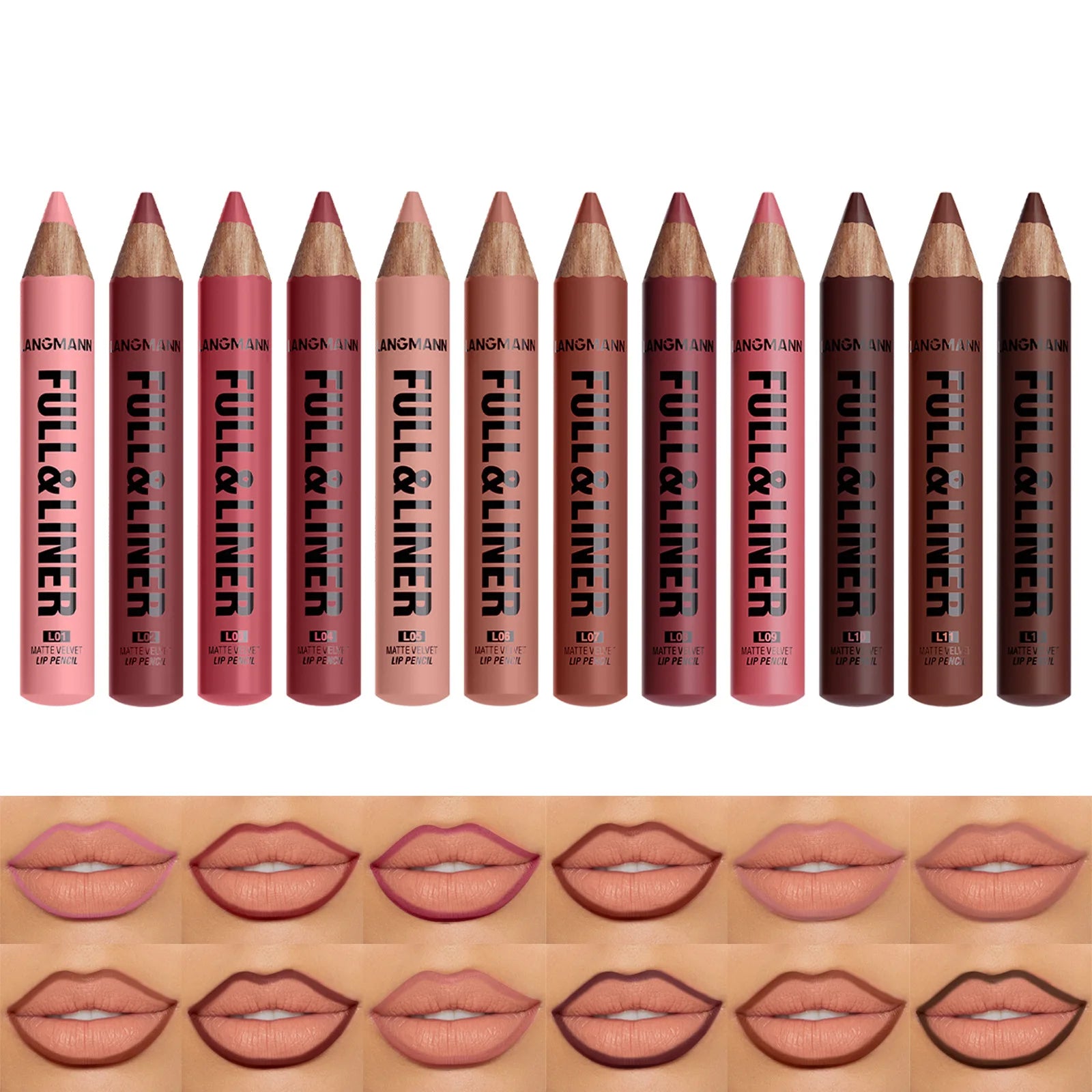 Wooden Matte Brown Lip Liner Pencil 12 Colors Velvet Nude Pink Lipstick Pencil Lasting Soft Smooth Lipliner Outline Lips Contour