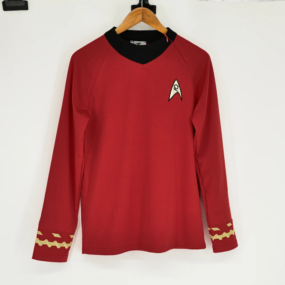 Cosplay TOS Captain Kirk Gold Shirts Spock Blue Uniforms Red Starfleet Tops for Men's Coat Halloween Party Prop