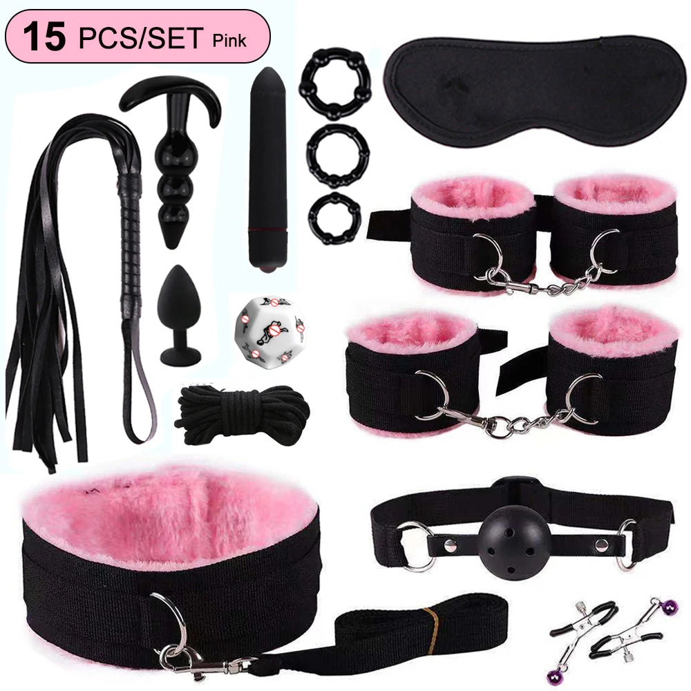 Sex Toys BDSM Bondage Set Erotic Bed Games Handcuffs Ankle Nipple Clamps Whip Spanking Slave Collars Adults Sex Game For Couples