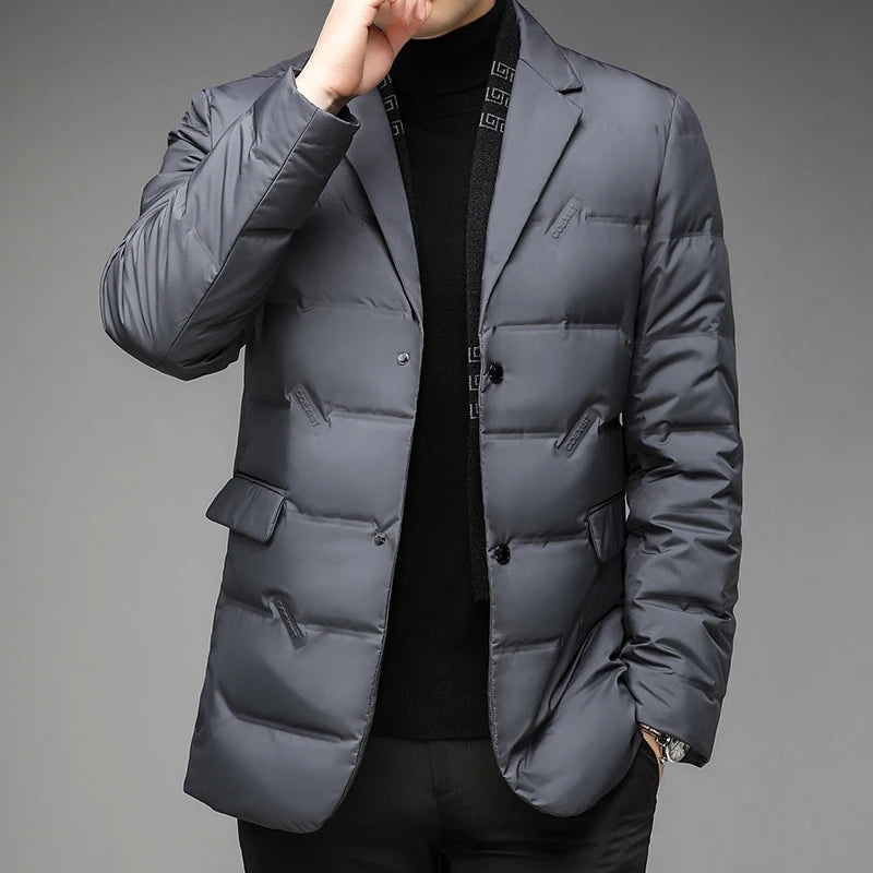 Men's Winter Fashion High-Quality down Jacket 90% White Duck down Warm Coat with Removable Scarf Suit Collar M-4XL Sizes