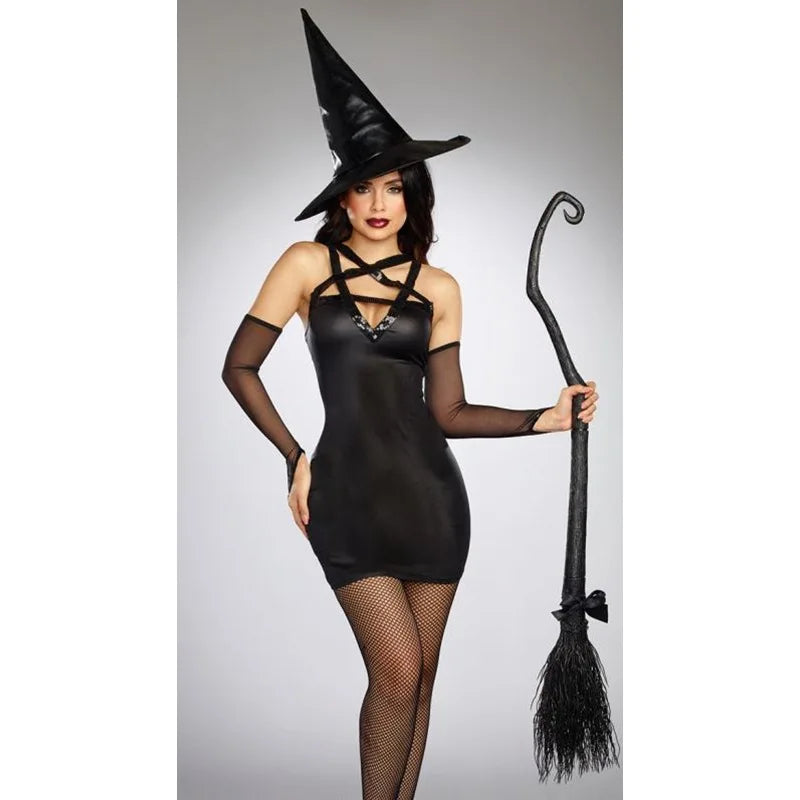 Halloween Witch Costumes for Women Adult Fantasy Black Witch Dress UP Party Dress Carnival Performance Dress