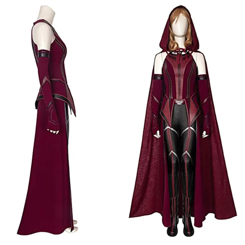P-Jsmen Female Wanda Maximoff Cosplay Costume Scarlet Witch Headwear Cloak and Pants Full Set Outfit Halloween Accessories Props