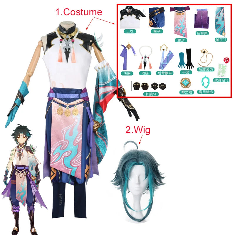 Xiao Cosplay Costume Cosplay Anime Xiao Full Set Xiao Wig Mask Tattoo Sticker for Halloween Outfits