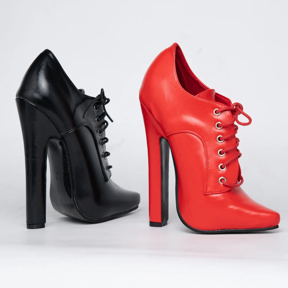 JIALUOWEI 6 Inch High heel Fetish Lace Up Pointy Toe Unisex Drag Queen Pump