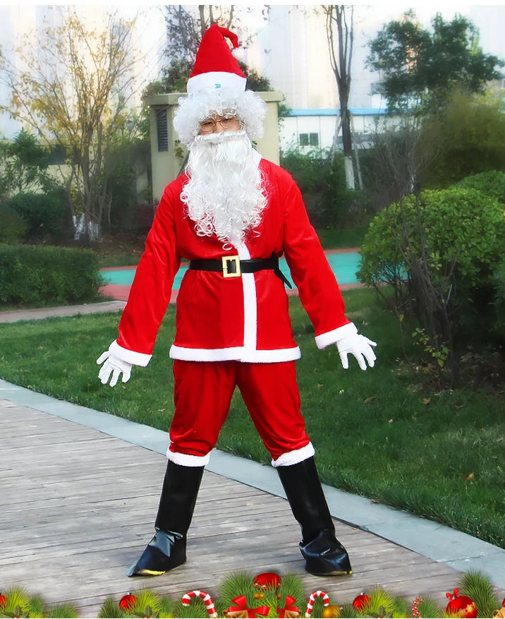 New Year Christmas Eve Cosplay Family Party Clothes Santa Claus Costume Christmas Complete Dress Up Outfits For Men