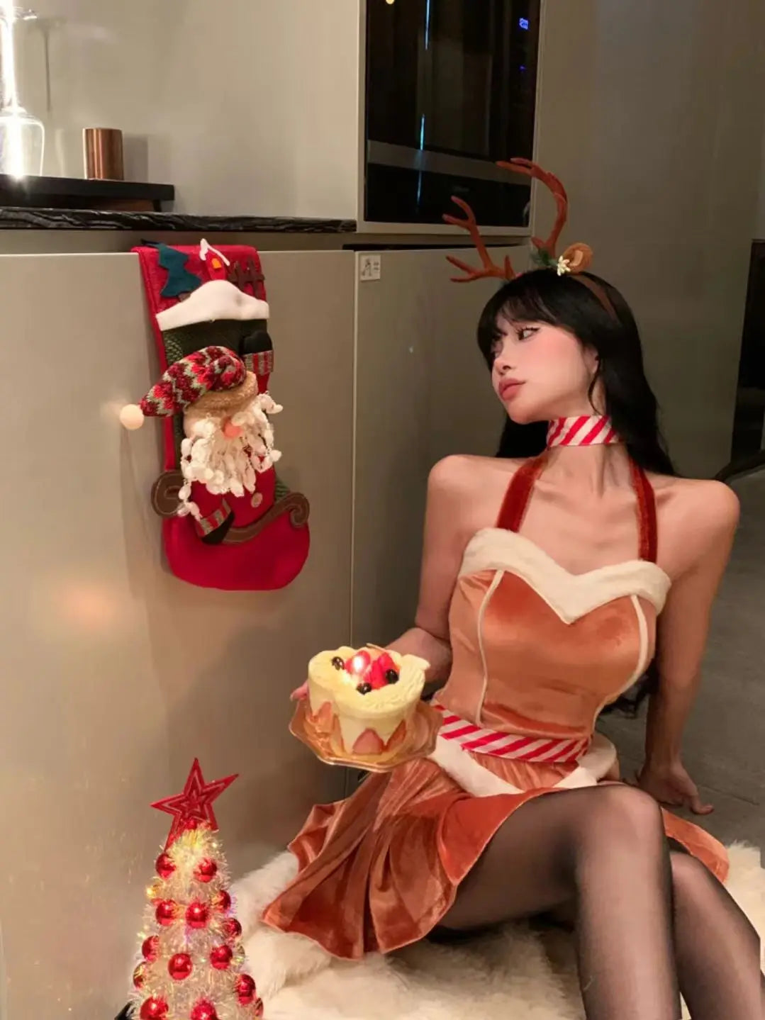 Christmas Cosplay Costume Sexy Reindeer Rudolph Xmas Party Performance Photoshooting Tempting Uniform Hot Seductive Pure Desire