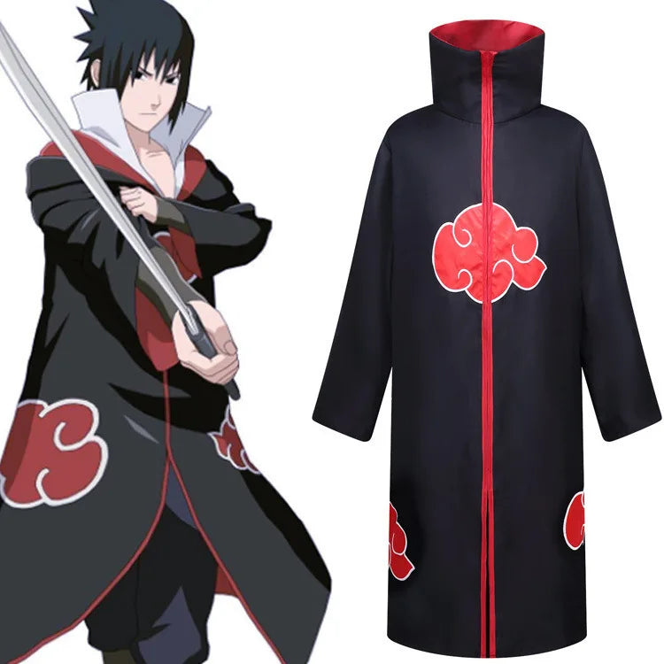 AnimeNinja Cosplay  Akatsuki Cosplay Ninja Costume Uchiha Itachi Red Cloud Cloak Robe Cloak Headband Props Halloween Clothe