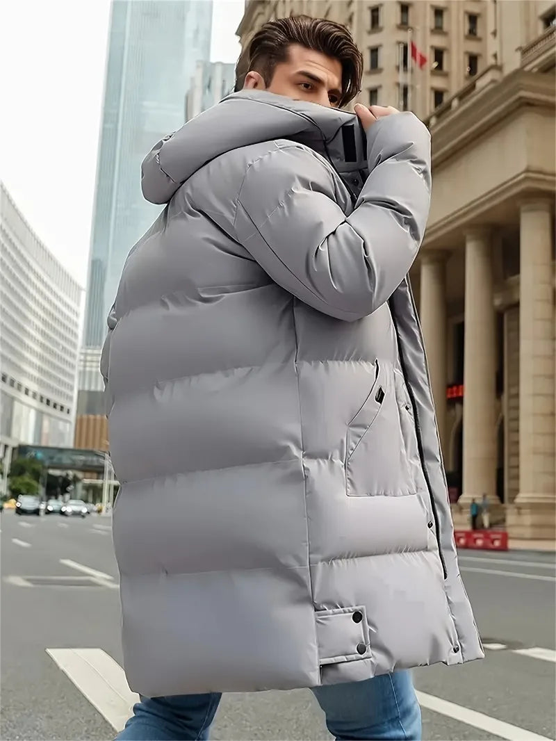 Men's Winter Hooded Full-Zip -Padded Jacket - Windproof Coat with Full-Length Zipper- Cold Weather Outdoor Clothing for Skiing