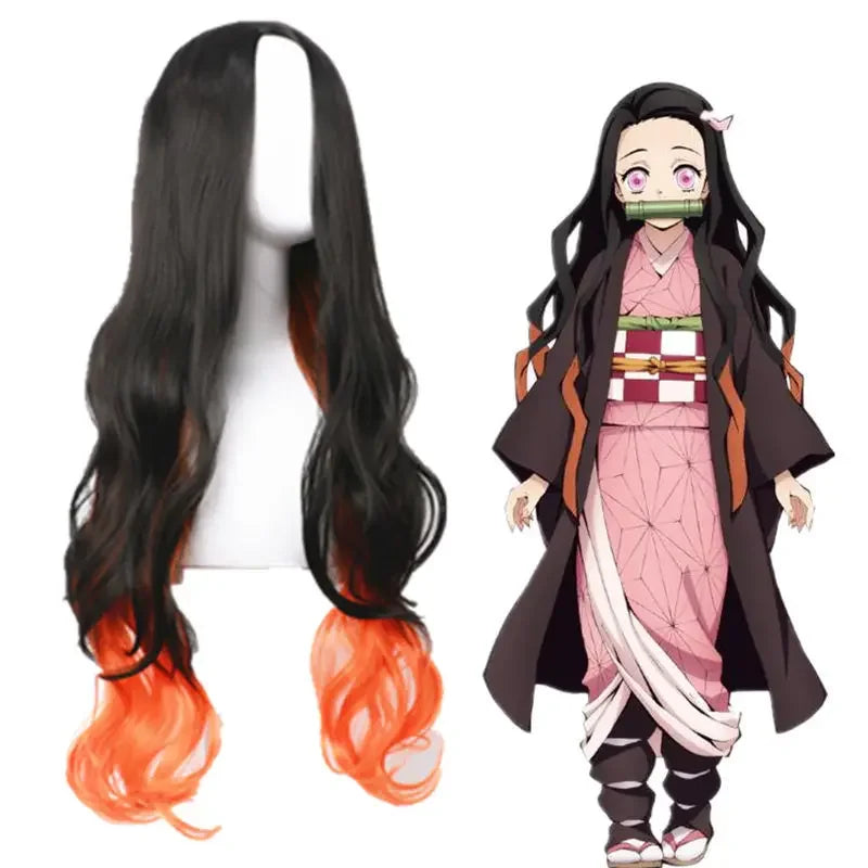 Anime Demon Slayer Kamado Nezuko Cosplay Costume Kimono Kimetsu No Yaiba Cosplay Wigs Hairs Halloween Carnival Women Outfit