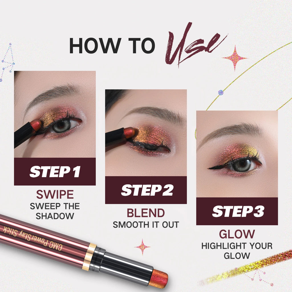 CHARMACY New Multichrome Eyeshadow Stick with Sponge Waterproof Long Lasting Glitter Eye Professional Maquillaje for Women