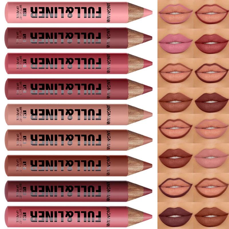 Wooden Matte Brown Lip Liner Pencil 12 Colors Velvet Nude Pink Lipstick Pencil Lasting Soft Smooth Lipliner Outline Lips Contour