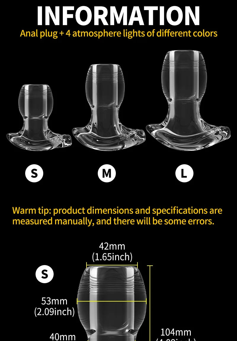 Illuminated Anal Plug Hollow Butt Plug Adult Products for Couple Sex Flirting Prostate Massage Anal Dilator Ass Stimulator Enema