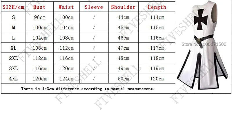 Mens Medieval Crusader Knights Templar Tunic Costumes Renaissance Halloween Surcoat Warrior Black Plague Cloak Cosplay Top S-3XL