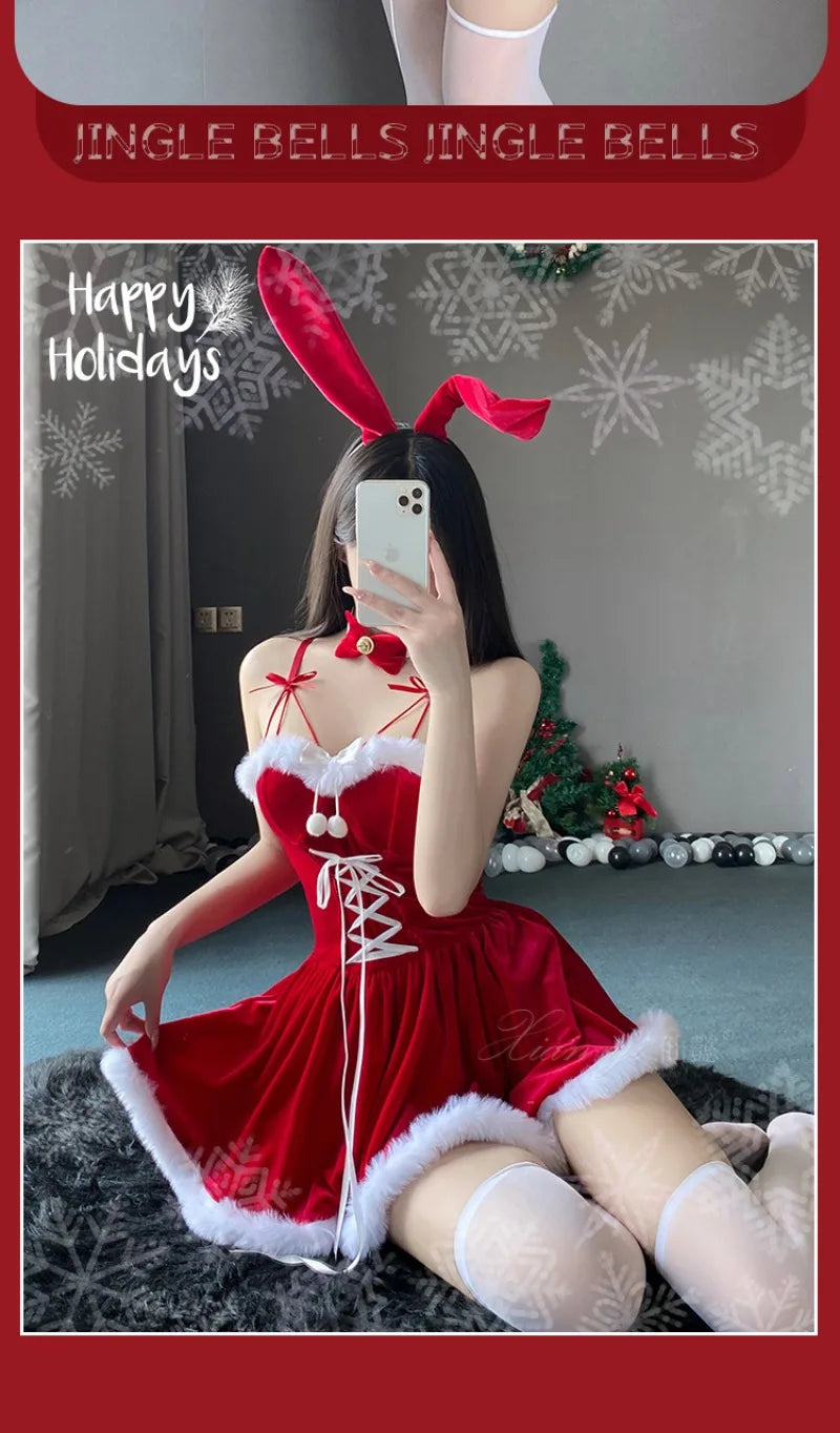 Sexy Christmas Bunny Girl Costume Dress for Women Cute Xmas Party Clubwear Stage Performance Festive Photo Shoot Outfits