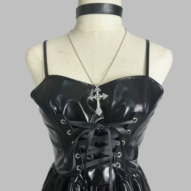 Misa Amane Cosplay Costume Death Note Cos Imitation Leather Sexy Dress Wig Stockings Necklace Uniform Outfit For Women Halloween