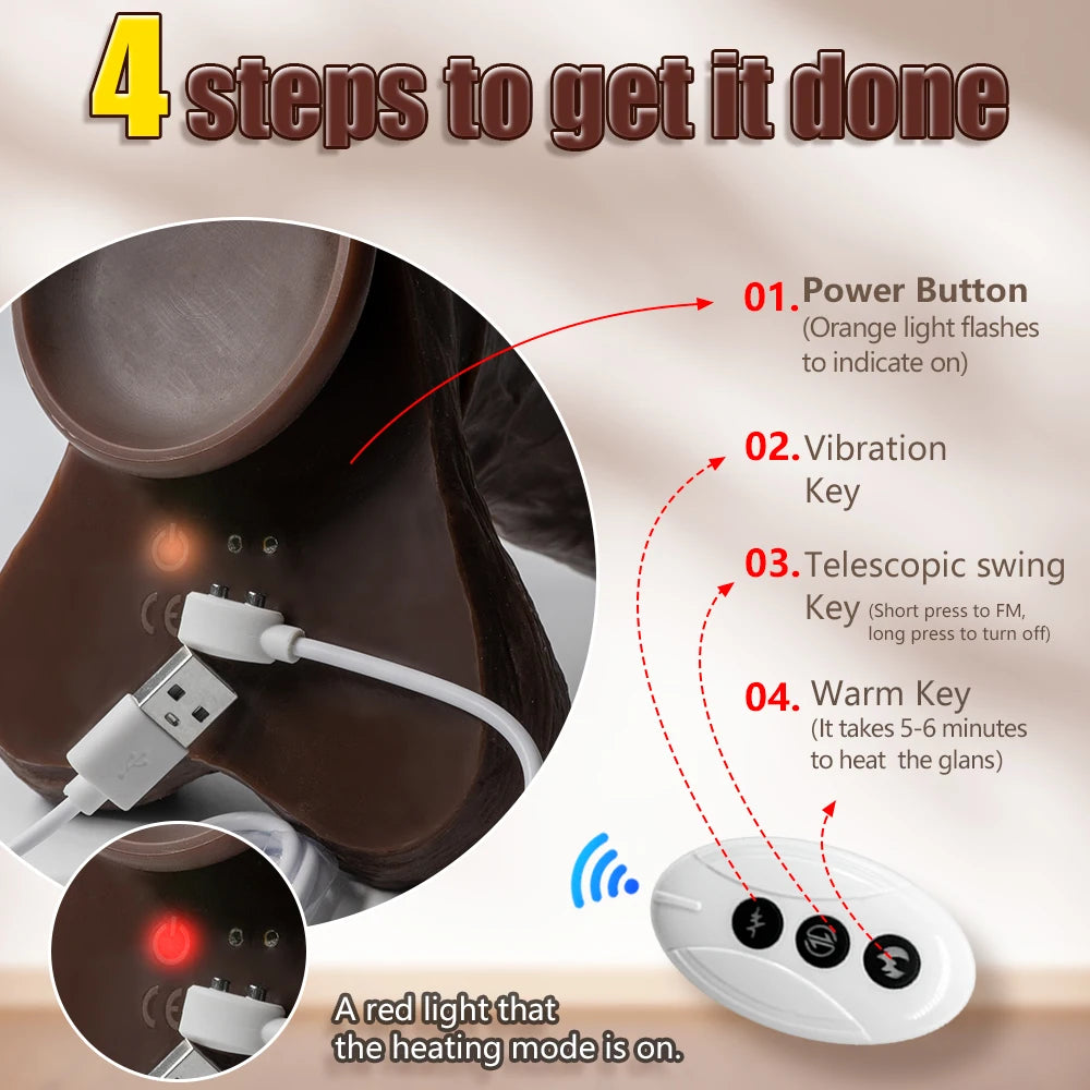 Vibrator XXXL Big Penis 11.4in Realistic Dildo Telescopic Vibrating Heating Anal Butt Plug Sex Toys for Women G Spot Dick Adult