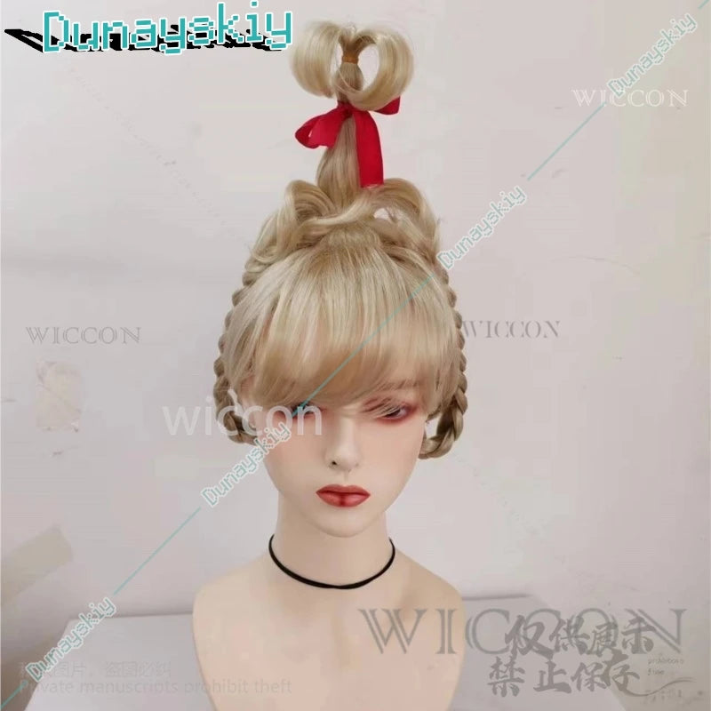 Anime Cindy Lou Cosplay Costume Cindy Plaid Dress Red Cloak Outfit Blond Wig Women Kids Halloween Suit Christmas Gift Customized