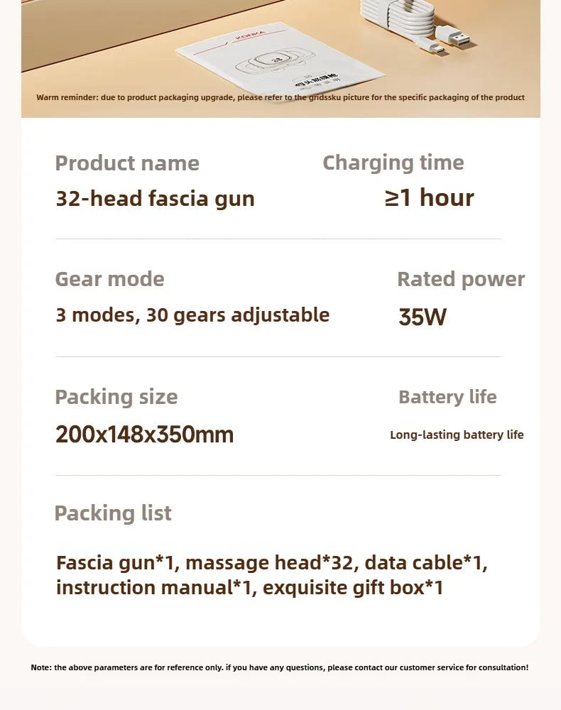 32 Massage Heads Massage Gun Deep Tissue Muscle Professional High Quality Wireless Frequency Vibration Red Light Masajeador