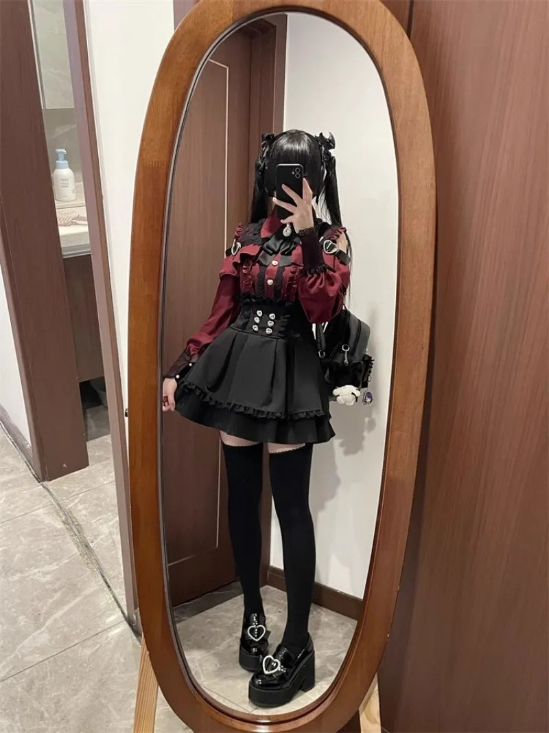Jirai Kei Outfit Lolita Girl Cosplay Jk Uniform Cute Dress Black Skirt Women Costume Stage Performence Clothes Anime Dresses