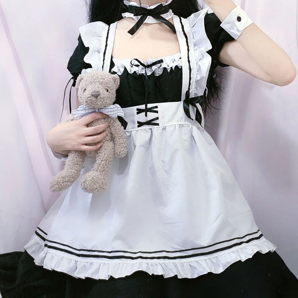 Black Pink Lolita Maid Costumes Cute Girls Women Lovely Maid Cosplay Costume Animation Show Japanese Outfit Dress Clothes S-5XL