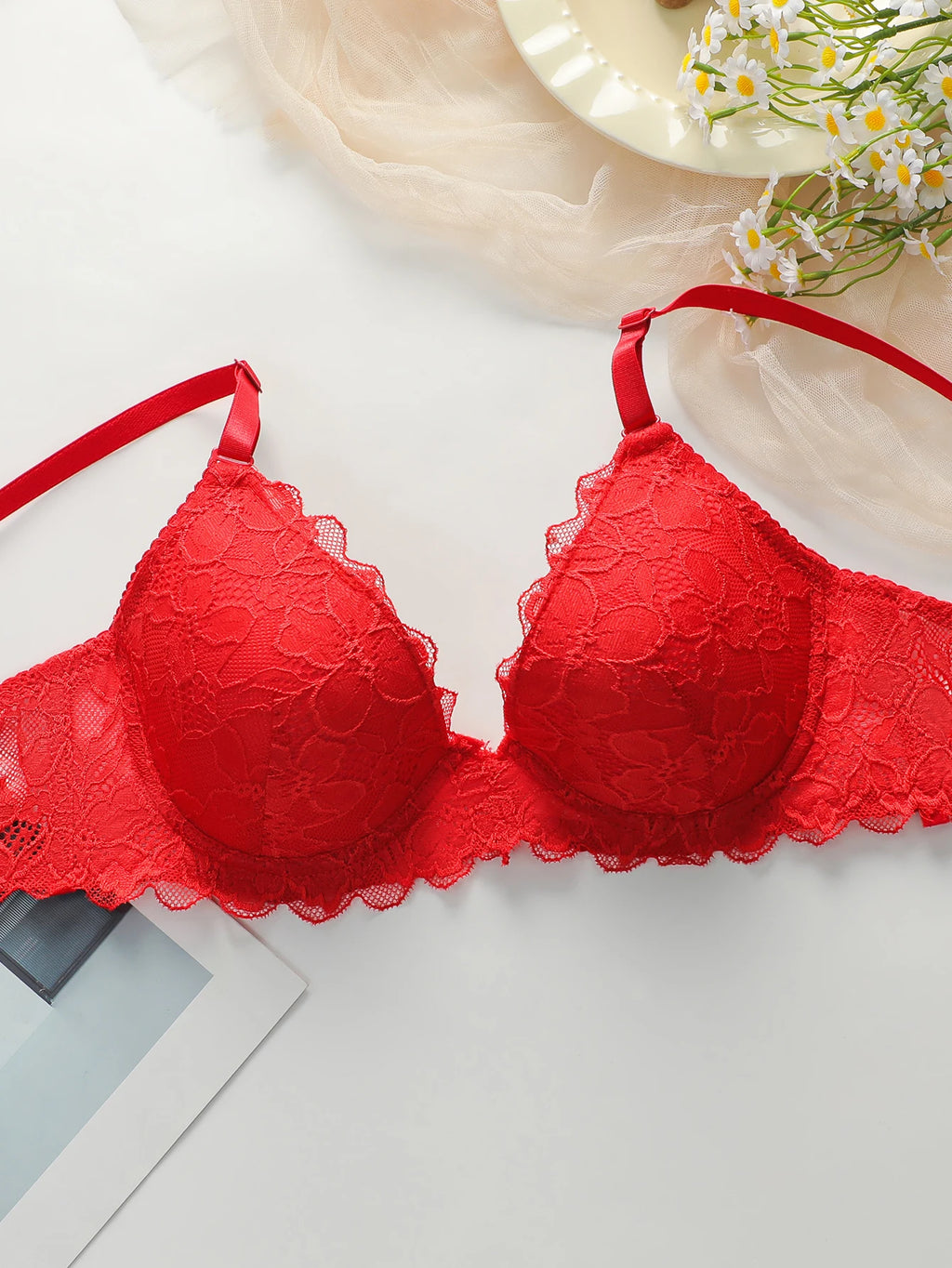 Red Lingerie lace cotton cup 2-piece set sexy and white toned lingerie set women's underwear set J3431