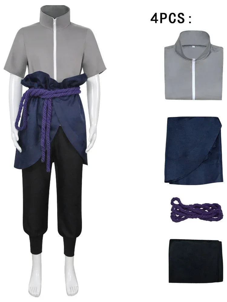 Anime Hokage Uchiha Sasuke Cosplay Costumes Shippuden Sasuke Third Generation Suit Halloween Costume Gray Tops Suit Wig Clothes