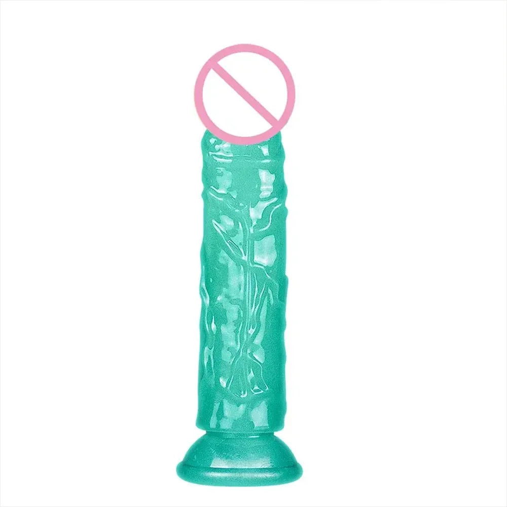 Five Sizes Green Glow-In-The-Dark Fluorescent Eggless Enlargement Simulated TPE Dildo Thickening and Lengthening Realistic Penis