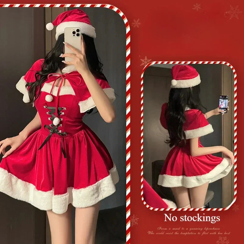 Sexy Christmas Dress Santa Claus Series Costume Xmas Party Girl Red Dress Cloak Rope Unifrom Sexy Pajamas Club Party Cosplay