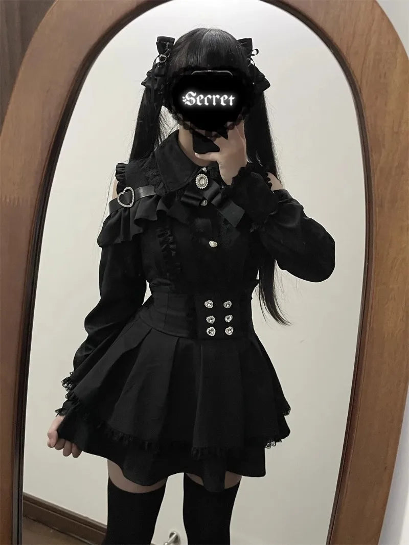 Jirai Kei Outfit Lolita Girl Cosplay Jk Uniform Cute Dress Black Skirt Women Costume Stage Performence Clothes Anime Dresses