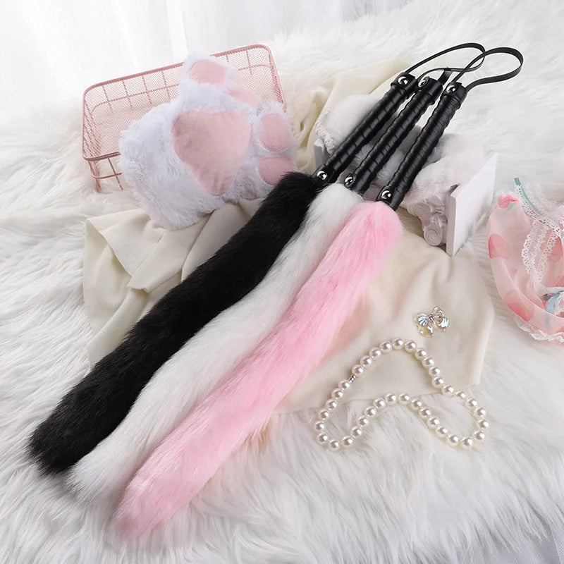 Fetish PU Leather With Fox Tail Whip Flogger Handle Spanking Paddle Flirting BDSM Adult Game Erotic Sex Toys for Women Couples