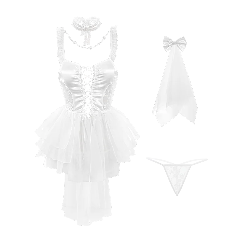 jimiko Costume Women Cosplay Bridal Wedding Lingerie Set Wedding Night Sexy Lingerie Erotic Playwear Tulle Lingerie Playwear Set