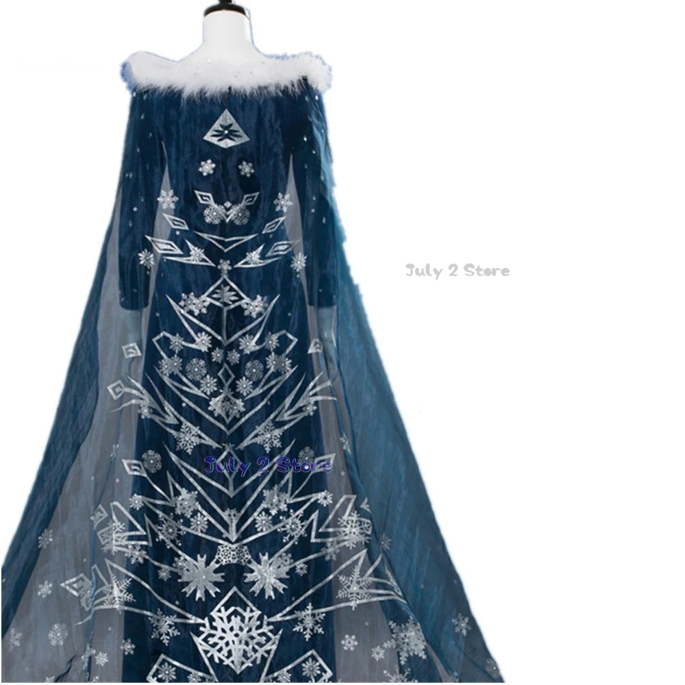 Adult Kid Ice Winter Queen Anime Princess Cosplay Costume Elsa Fantasia Cloak Halloween Party Women Ball Dress Stage Uniforms