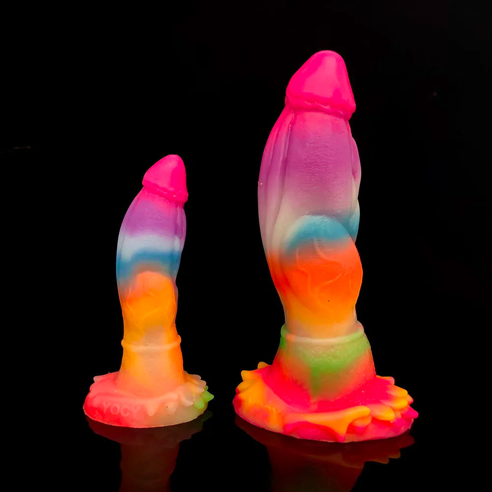 FAAK Luminous Dragon Dildo With Suction Cup Knot Dog Penis Size S M L Female Masturbator Glowing In Dark Silicone Sex Toys
