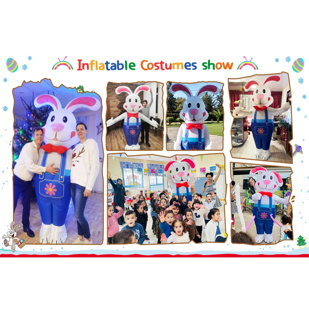 Easter Bunny Clown Adult Kids Inflatable Costume Funny Cute Rabbit Cosplay Suit For Performance Festival Carnival Party Clothing