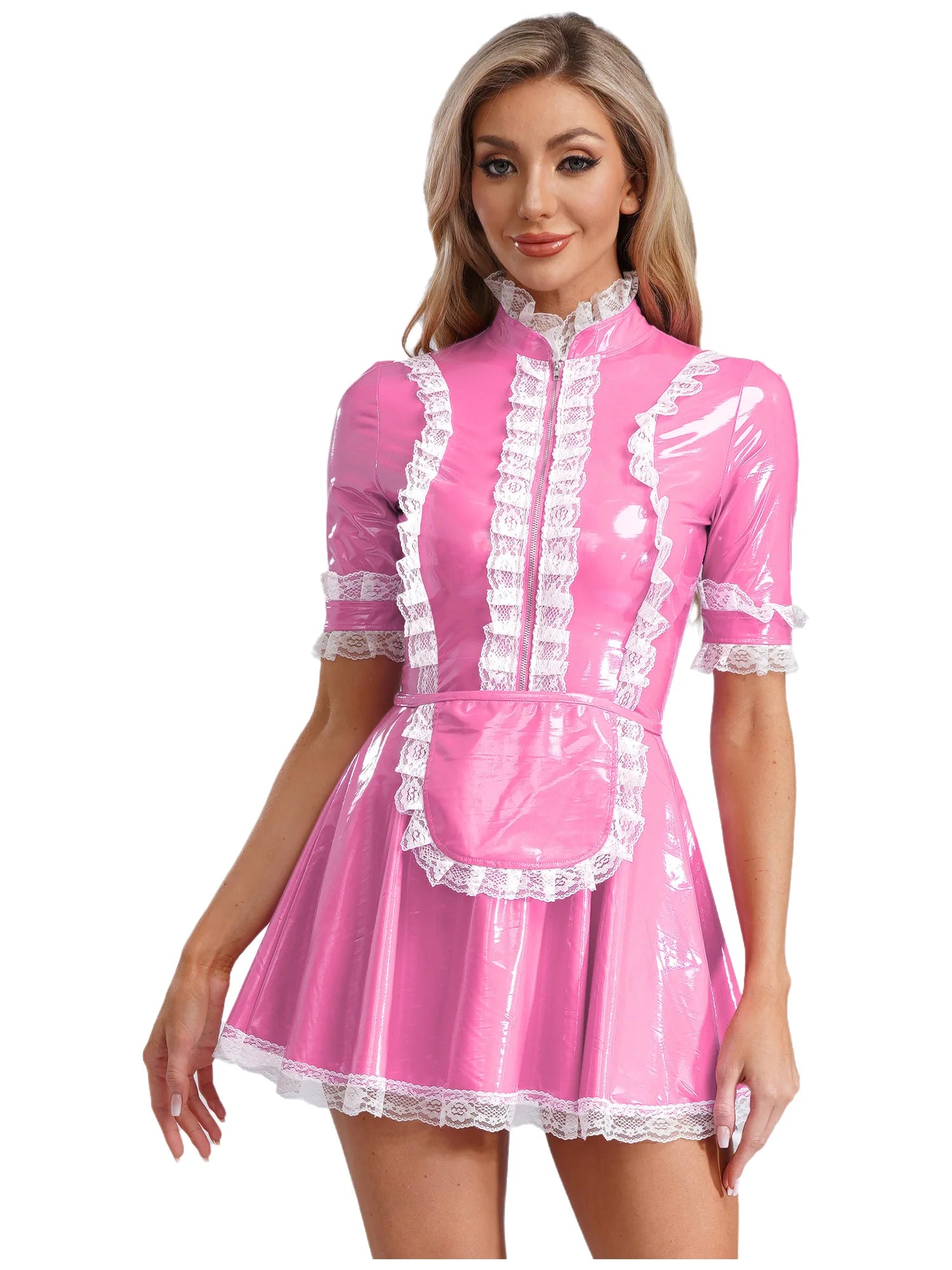 Women PVC Leather A-Line Servants Maid Dress Maid Cosplay Costume Role Play Maid Uniform Temptation Anime Cosplay Party Costume