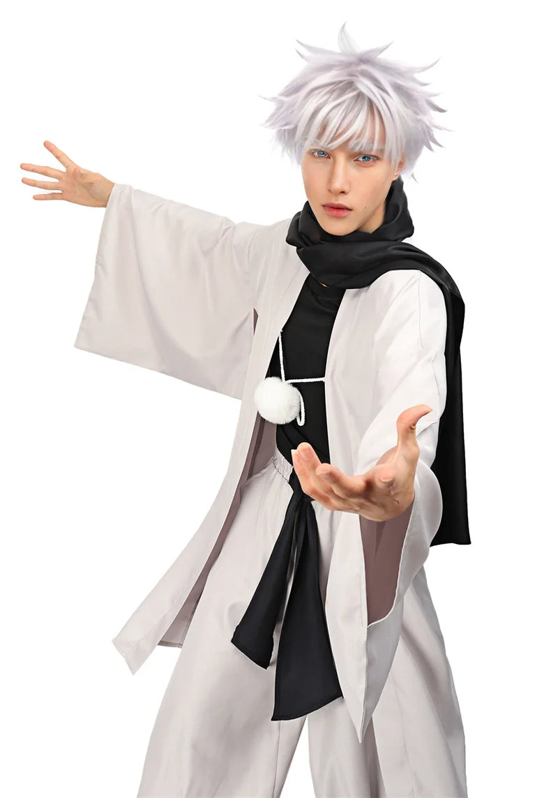 DAZCOS Satoru Cosplay Haori Kimono Jacket Men with Scarf Satoru Costume Adult Outfits Japan Kimono Comic-Con Carnival Clothing