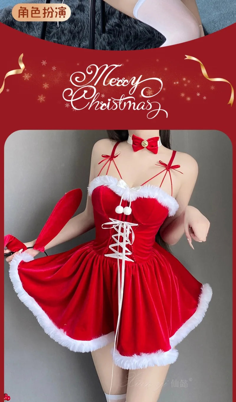 Sexy Christmas Bunny Girl Costume Dress for Women Cute Xmas Party Clubwear Stage Performance Festive Photo Shoot Outfits