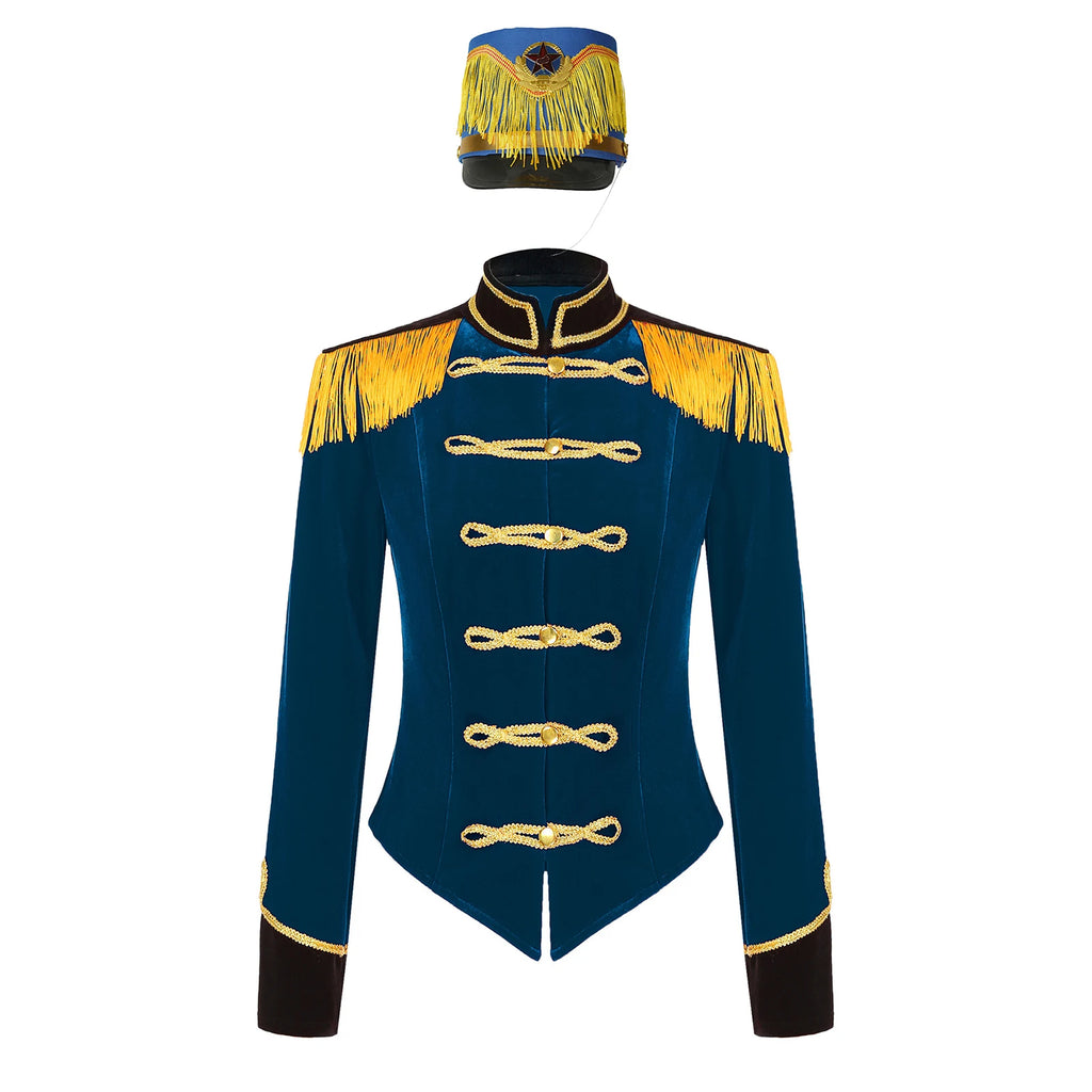 Womens Marching Band Drummer Costume Long Sleeve Circus Ringmaster Jacket Nutcrackers-hat Honor Guard Uniform Drum Major Outfits