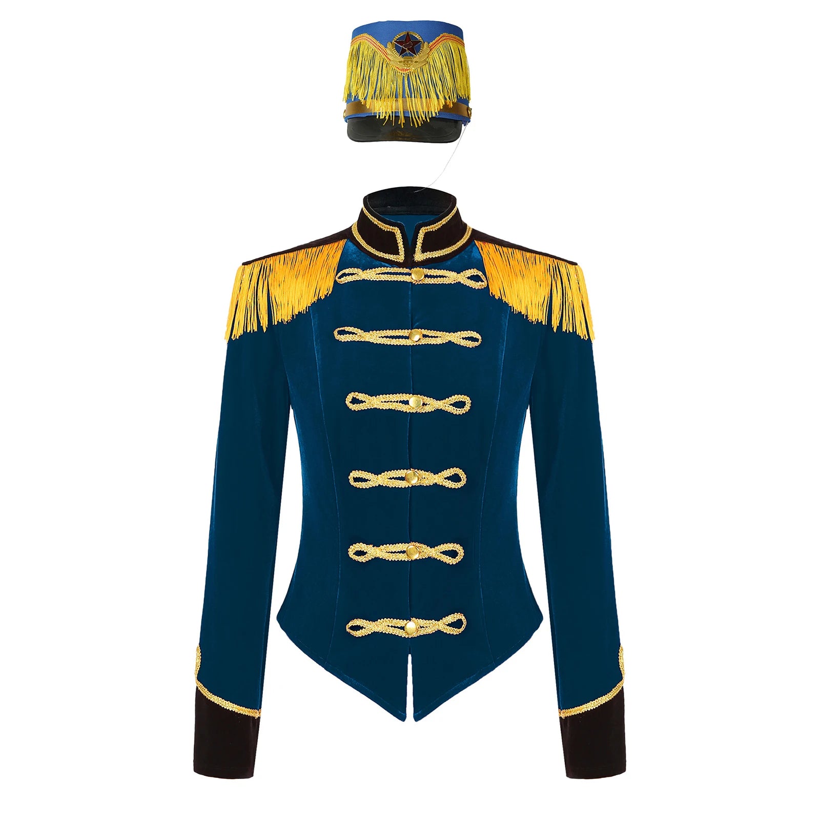 Womens Marching Band Drummer Costume Long Sleeve Circus Ringmaster Jacket Nutcrackers-hat Honor Guard Uniform Drum Major Outfits
