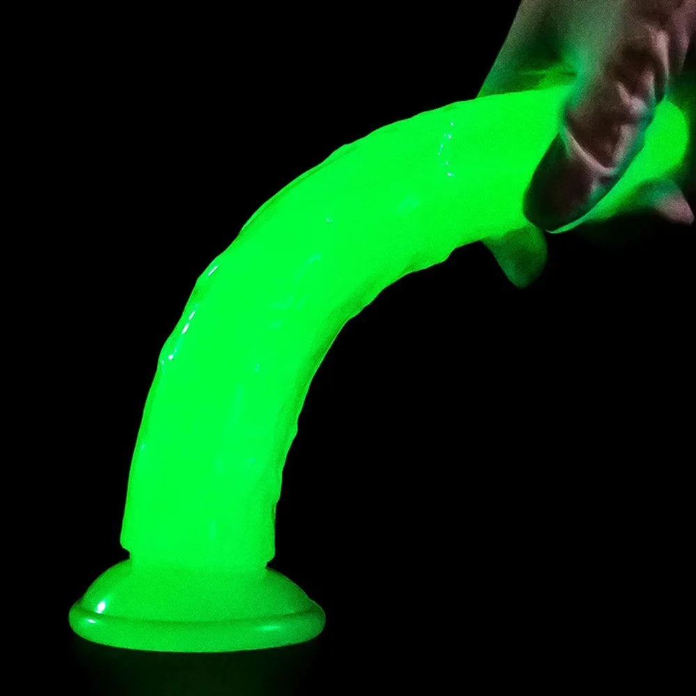 Five Sizes Green Glow-In-The-Dark Fluorescent Eggless Enlargement Simulated TPE Dildo Thickening and Lengthening Realistic Penis