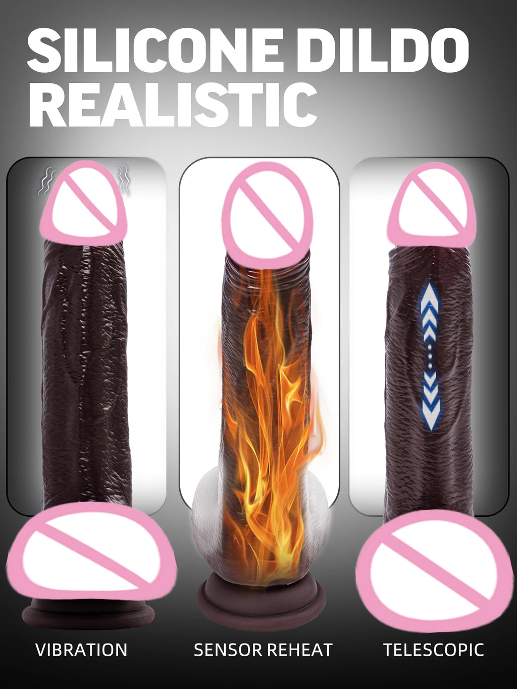 Women's Realistic Large Dildo Vibrator Sex Toy with Heating Function Big Penis Remote Control Telescopic Vibrator for Anal Use