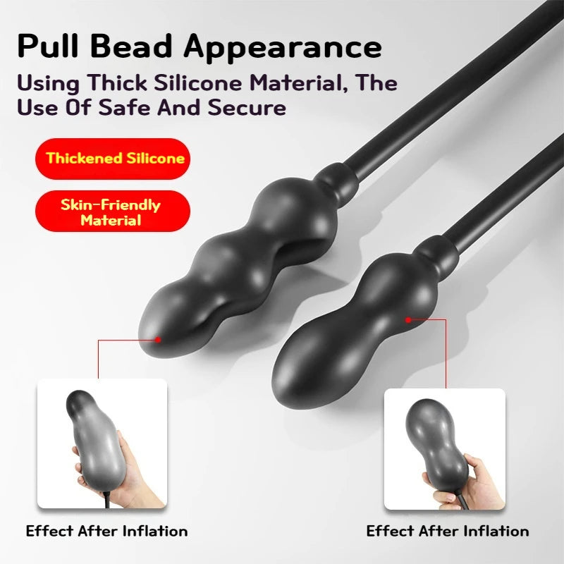 Inflatable Anal Plug with Double Beads Expandable Pump for Women Men Sex Toys Butt Plug Anal Dilator Prostate Massage Adult Toys