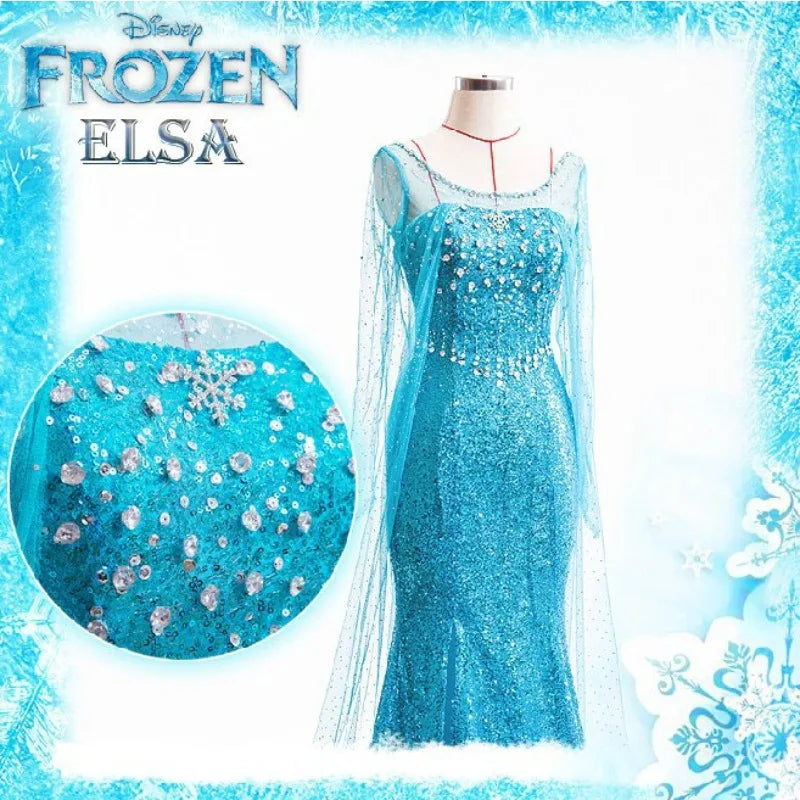 Cartoon Princess Elsa Cosplay Halloween Party Costumes Frozen Adult Elsa Princess Women Sequin Dresses Girlfriend Birthday Gift