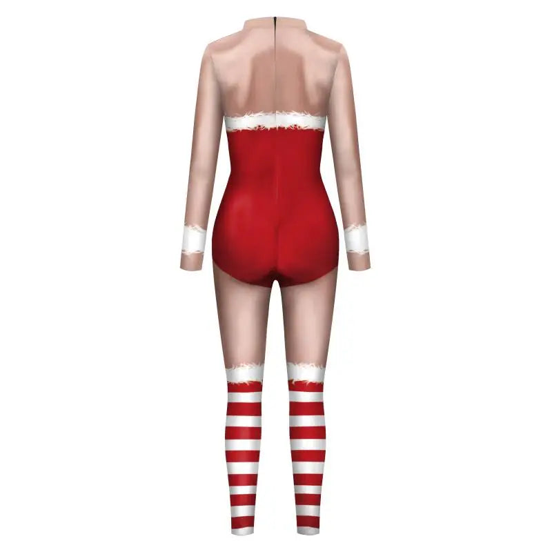 Sexy Christmas Jumpsuit Xmas Santa Claus Cosplay Costume Skinny 3D Printing Bodysuit Party Zentai Holiday Women Jumpsuit