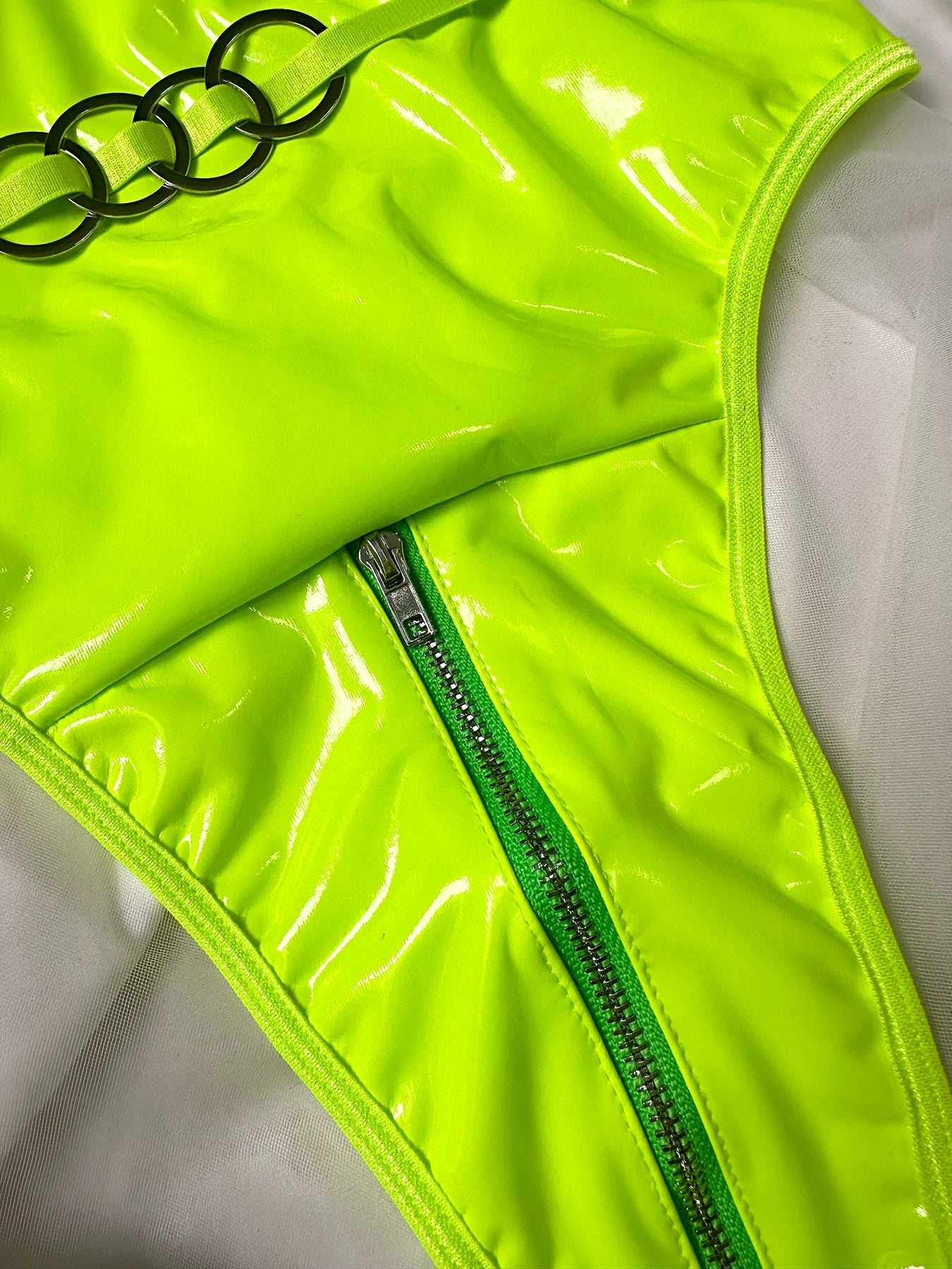 2024 Sexy Erotic Lingerie Set Corset Woman  Leather Bodysuit Zipper Open Crotch Rompers Mesh Sheer Hollow Out Female Underwear