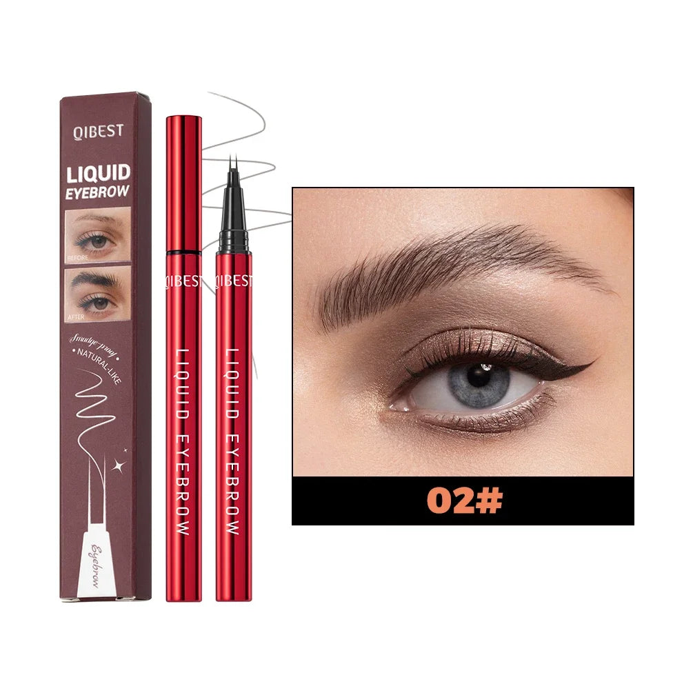 QIBEST 2 Fork Tip Liquid Eyebrow Pencil Eyeliner Lower Eyelash Pen Makeup Waterproof Lasting Quick Drying Ultra-fine Brows Pen