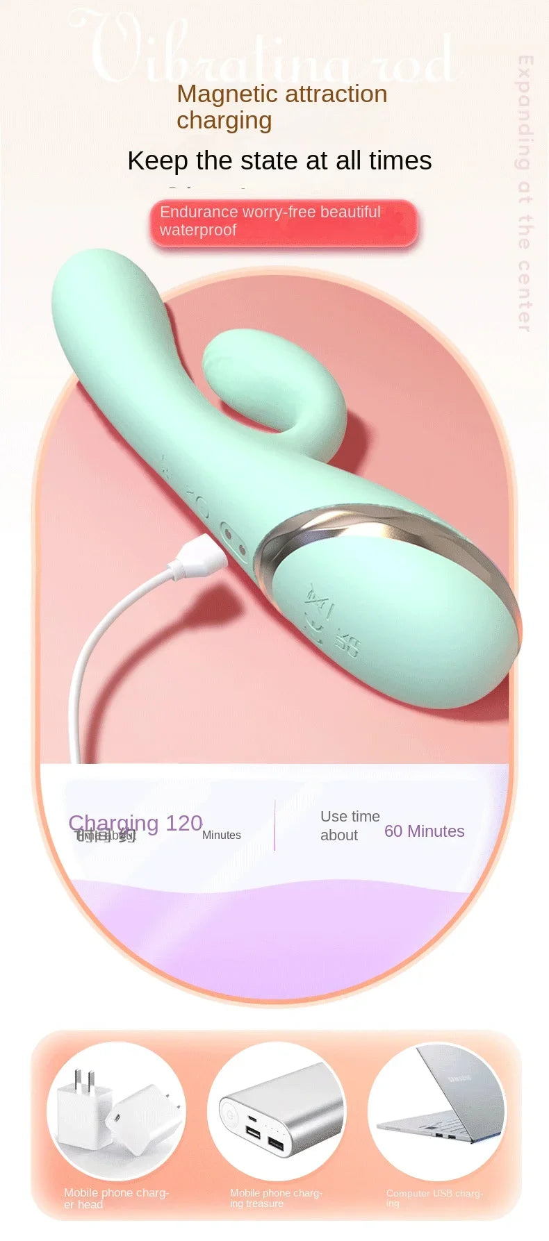 Inflatable Enlarge Vibrator G-point Massager Dildo Clitoris Vagina and Anus Vibrator 10-Frequency Vibration Waterproof Sex Toys